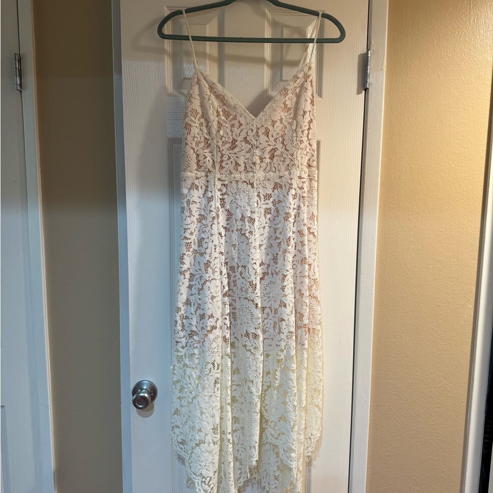 Lulu's Ivory Lace High-Low Dress
